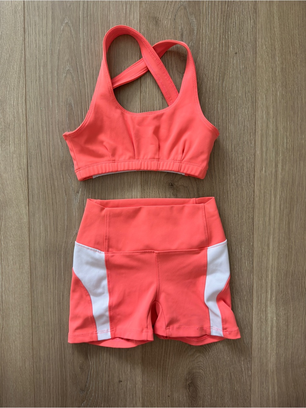 FIVE DANCEWEAR Girls' Coral Orange Cross-Back Dance Set with White